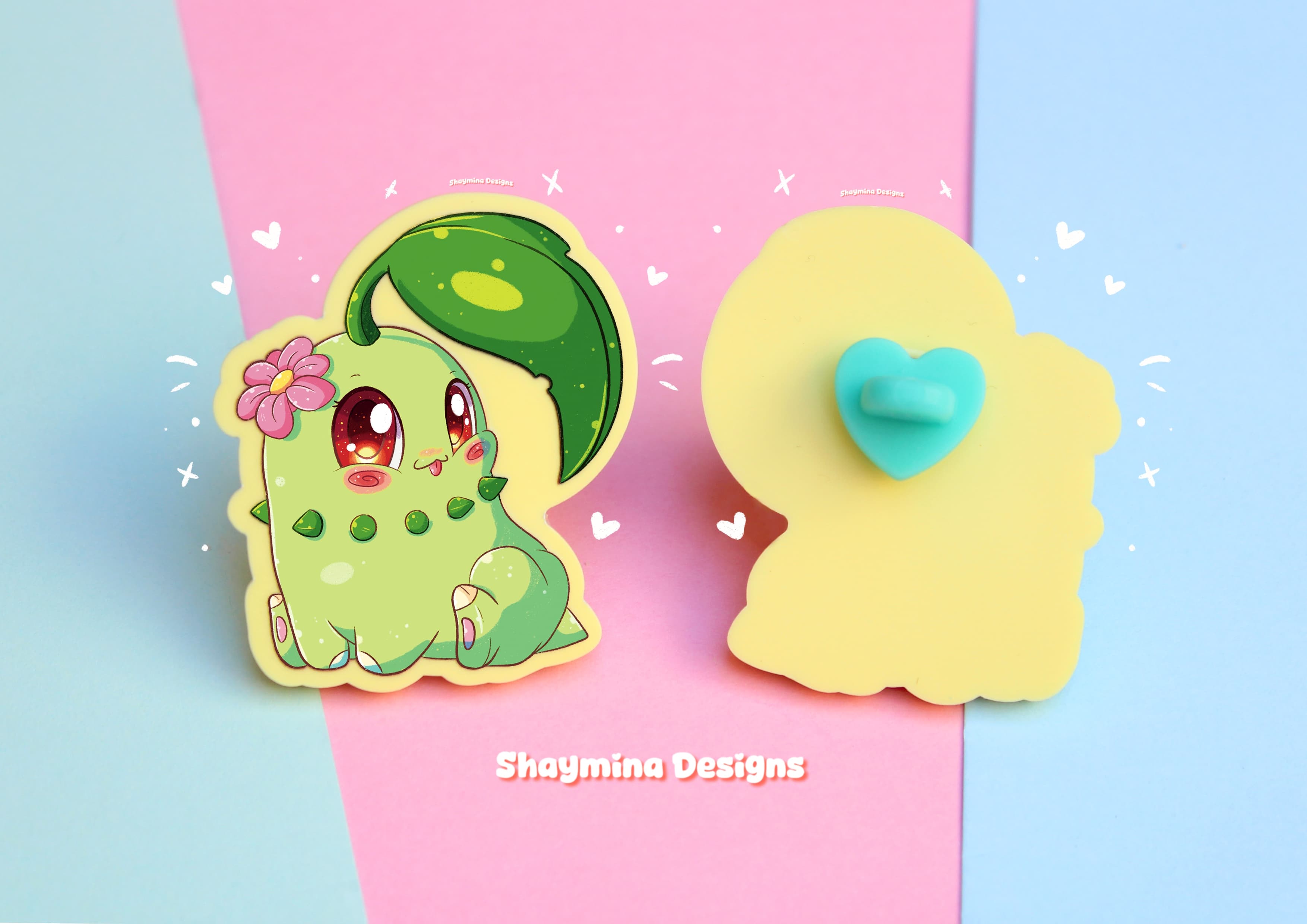Chikorita Pokémon pin acrílico amarillo pastel