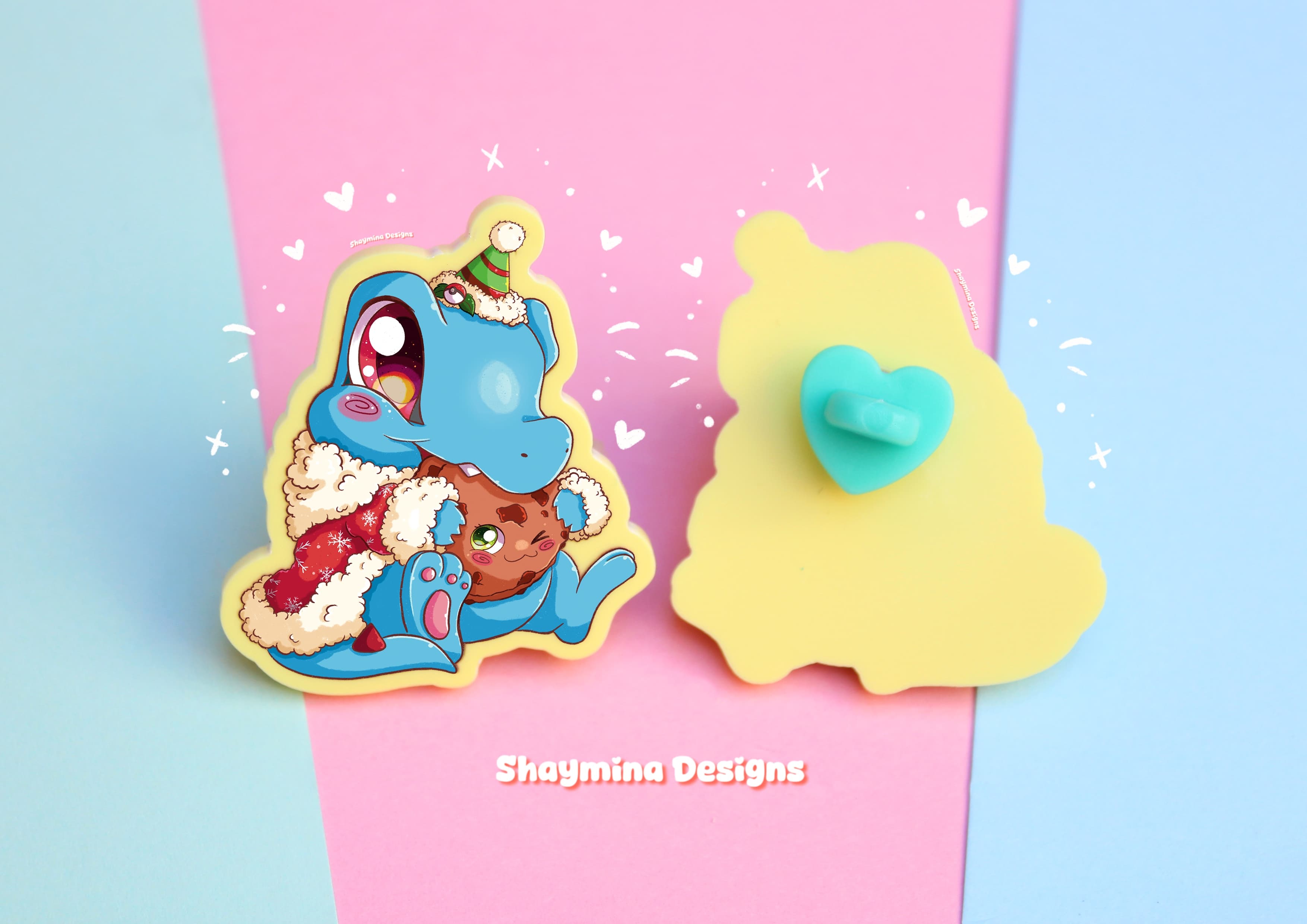 Totodile Navidad Pokémon pin acrílico amarillo pastel